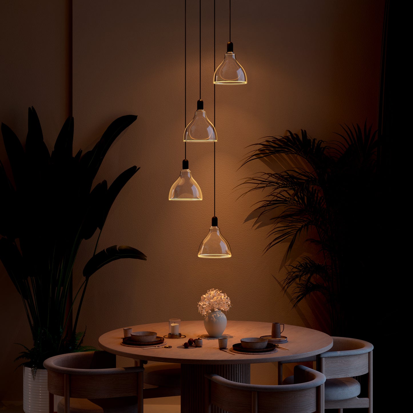 Azure S-Curve 4 Drop Chandelier