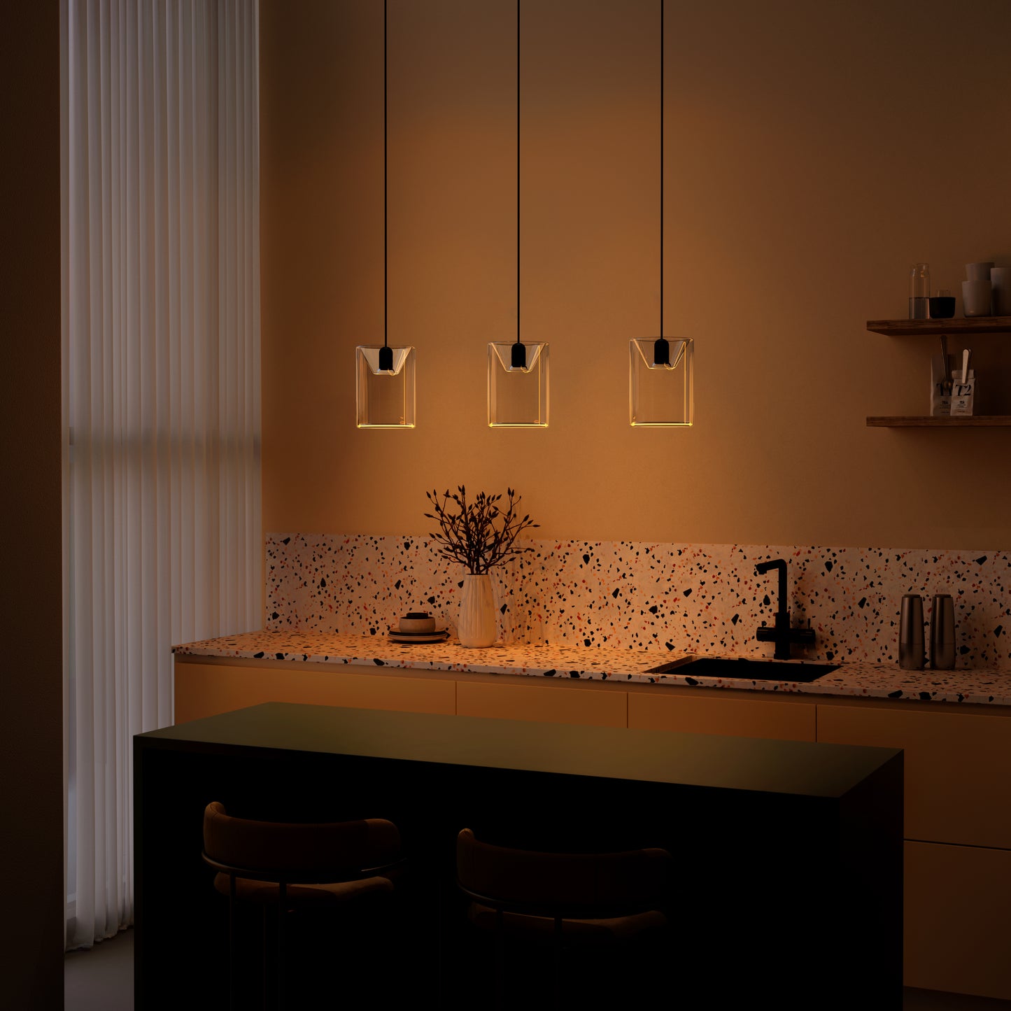 Azure Cylinder Linear 3 Drop Chandelier