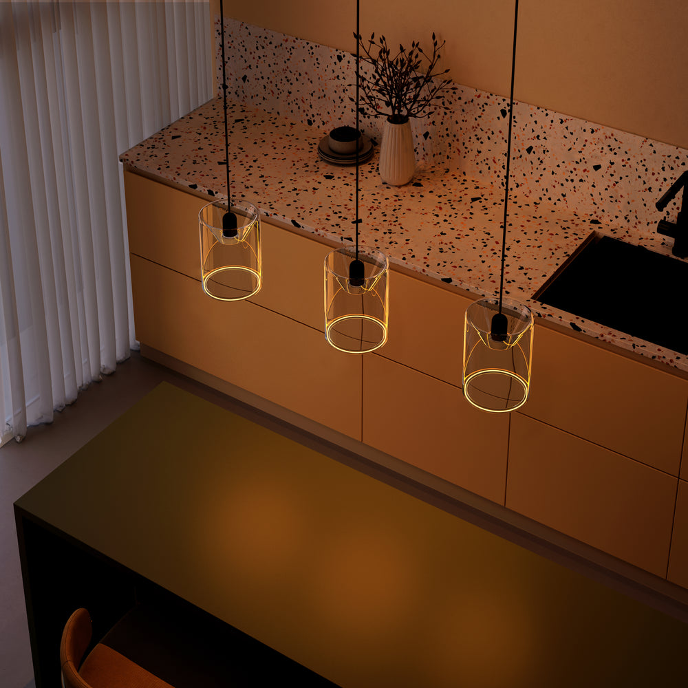 Azure Cylinder Linear 3 Drop Chandelier